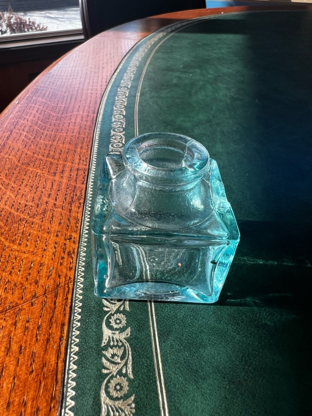 Antique Vintage Glass Sanford’s Inkwell With Glass Stopper Top - Picture 5 of 12
